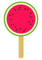 Round slice of watermelon ice cream on a stick