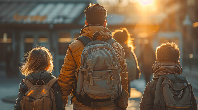 A tense morning scene: parents and children rush to the school entrance