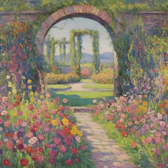 Garden Archway with Path of Flowers