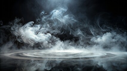 Eerie black background enveloped in swirling mist, perfect for dramatic product showcases in high-definition 4K video format.