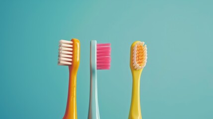 Family dental care concept toothbrushes on plain backdrop