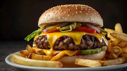close-up shot of a juicy cheeseburger