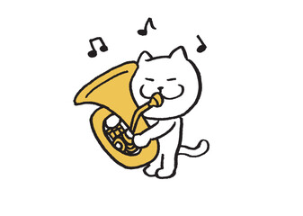 かわいい白猫キャラの楽器演奏