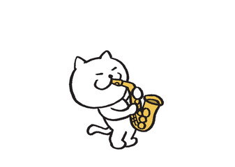 かわいい白猫キャラの楽器演奏