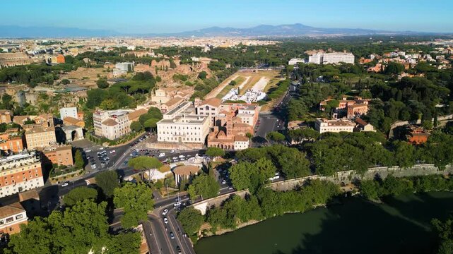 Establishing Drone Shot Above Circus Maximus in Rome - Historic Italian Capital City