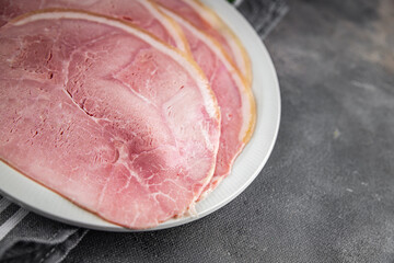 ham slice pork meat natural food fresh appetizer meal food snack on the table copy space food background rustic top view