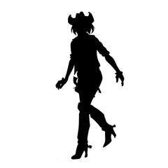 Obraz premium Cartoon Vector of a Cowgirl Silhouette Walking