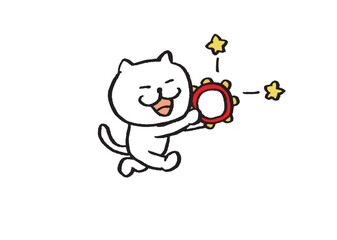 かわいい白猫キャラの楽器演奏