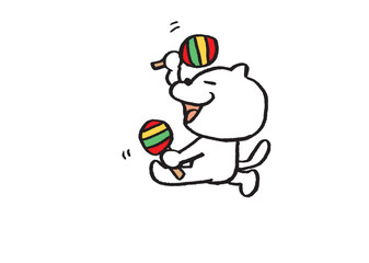 かわいい白猫キャラの楽器演奏