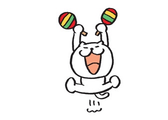 かわいい白猫キャラの楽器演奏