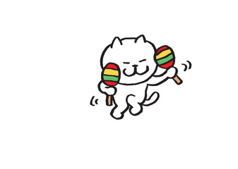 かわいい白猫キャラの楽器演奏