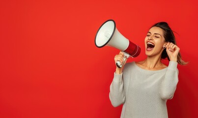 Smiling Young Woman Announcing Sale Offers with Megaphone