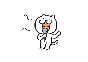 Fototapeta premium かわいい白猫キャラのカラオケ
