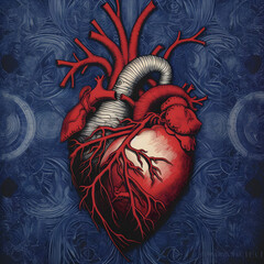 Heart with Vascular System Illustration on Blue Background