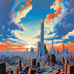Illustrated Cityscape: Sunset Edition