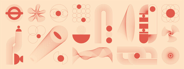 Hand drawn abstract minimal element mid century vector set. Aesthetic contemporary stripe line art, geometric shape in monochrome. Art form design for wall art, decoration, wallpaper.