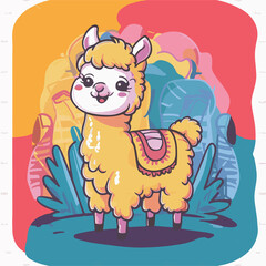 Fototapeta premium cute lama illustration wallpaper