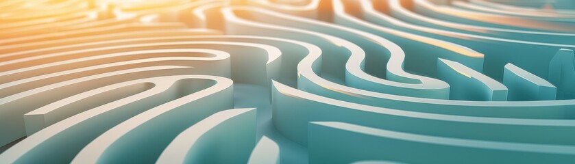 Abstract aerial view of a modern maze with sunlight casting shadows, symbolizing complexity and problem-solving.