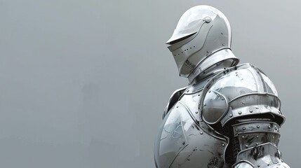 A brave animated knight in shining armor on a solid grey background.
