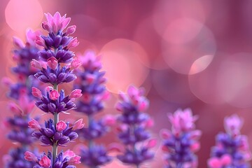 Obraz premium Vibrant Lavender Flowers in Bloom with Dreamy Pink Bokeh Background - Perfect for Posters and Prints