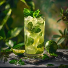 Refreshing Lime and Mint Cocktail in a Tall Glass