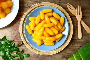 Thai sweet bean paste ,Thai called Med Kanoon, Thai dessert , top view food table