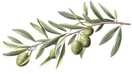 Olive Branch with Green Olives and Leaves