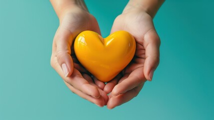 The yellow heart in hands