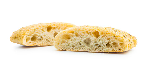 Italian ciabatta bread isolated on white background.