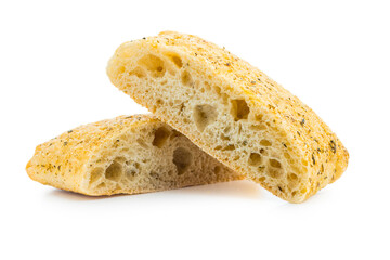Italian ciabatta bread isolated on white background.