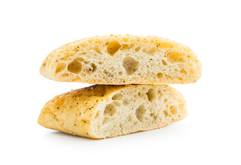 Italian ciabatta bread isolated on white background.