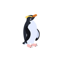 フィヨルドランドペンギン（キマユペンギン、ヴィクトリアペンギン）。フラットなベクターイラスト。
Fiordland penguin (Fiordland crested penguin). Flat vector illustration.