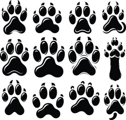 Dog Footprint Silhouette Vector Collection on a white background