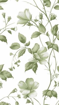 Green floral pattern on white background.