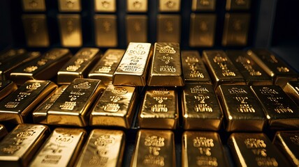 Gold bars in bank vault.