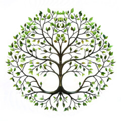 Fototapeta premium Nature's Mandala: A circular design featuring concentric tree shapes, leaves, and branches, resembling a mandala.