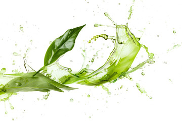 Serene green tea splash, delicate aroma in crisp white space
