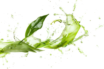 Serene green tea splash, delicate aroma in crisp white space