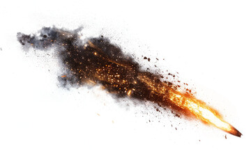 A dramatic meteor shower with massive bursts of light and energy on a stark white background