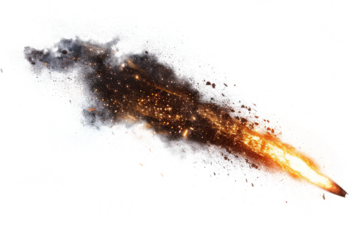 A dramatic meteor shower with massive bursts of light and energy on a stark white background