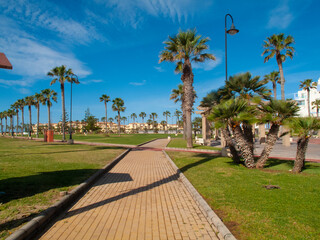 Paseo marítimo de Roquetas de Mar, Almería, Andalucía, España.