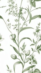 The pattern is a green floral design on a white background