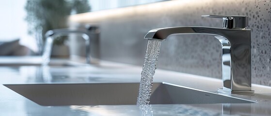 Steel chrome faucet with water flow