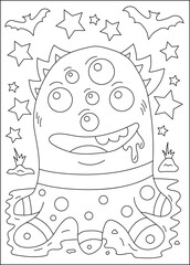 octopus cute monster coloring book page