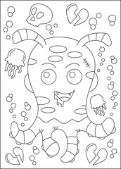 octopus cute monster coloring book page