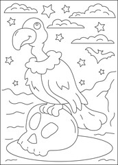 vulture cute monster coloring book page