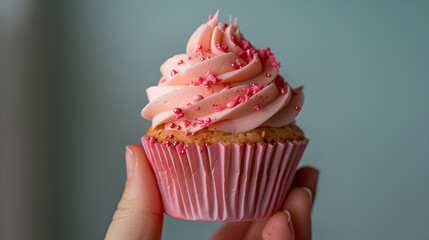 Cupcakes with pink buttercream icing on a pink background,Delicious cupcakes with pink frosting on table, closeup,Cupcake on pastel pink background,Pink cupcake with copy space on pink background



