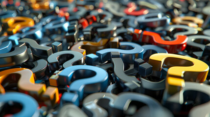 Obraz premium 3D images of question marks were scattered around. Thoughts about questions popped up everywhere.