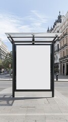 A blank billboard on a city street corner, perfect for advertising
