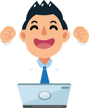 Happy businessman with laptop for design.